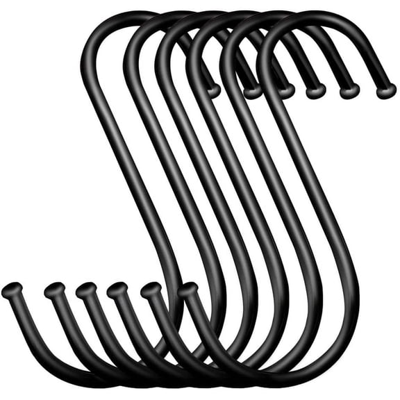 PETGLE 5 inch Extra Large S Hooks for Hanging, 6 Pack Heavy Duty Black S Hooks for Closet,Jeans Plants Jewelry Kitchen Pot Pan Cups Towels Hats