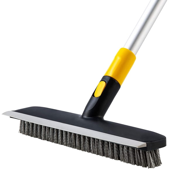 PETGLE 55.9 Inch Telescopic 2-in-1 Floor Scrub Brush with Stiff Bristles & Water Squeegee, Multi-Surface Cleaning Tool for Bathroom, Tub, Tile, Kitchen, Garage, Patio and Deck