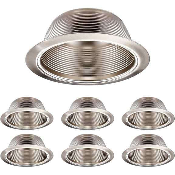 PETGLE 6 Inch Recessed Can Light Trim Stylish Decor, Step Baffle with Detachable Ring, Full Metal, Fit Halo/Juno Remodel Recessed Housing, Satin Nickel, Pack of 6