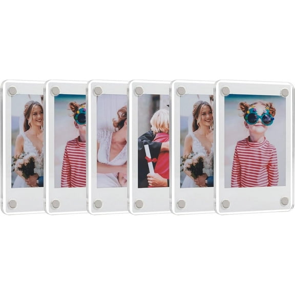 PETGLE 6 Pack Acrylic Fridge Magnetic Frame for Polaroid, 2.36x3.54 In Mini Picture Frames for Fujifilm Instax Mini, Double Sided Photo Refrigerator Magnet Picture Frame, Clear Picture Display Frame
