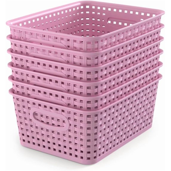 PETGLE 6-Pack Plastic Small Shelf Storage Weave Baskets Organizing for ...