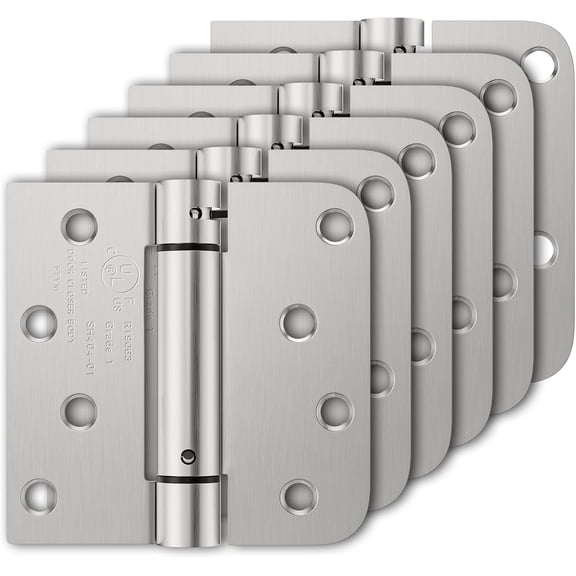 PETGLE 6 Pack Self Closing Door Hinges, 4 Inch Spring Loaded Hinges with Square & 5/8'' Radius Corners, Adjustable Tension for Garage, Front Door, for Left and Right Hand Door, UL Listed