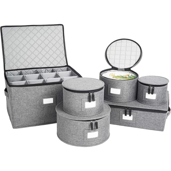 PETGLE 6-Piece China Storage Set | Plates, Mugs & Wine Glasses | Gray