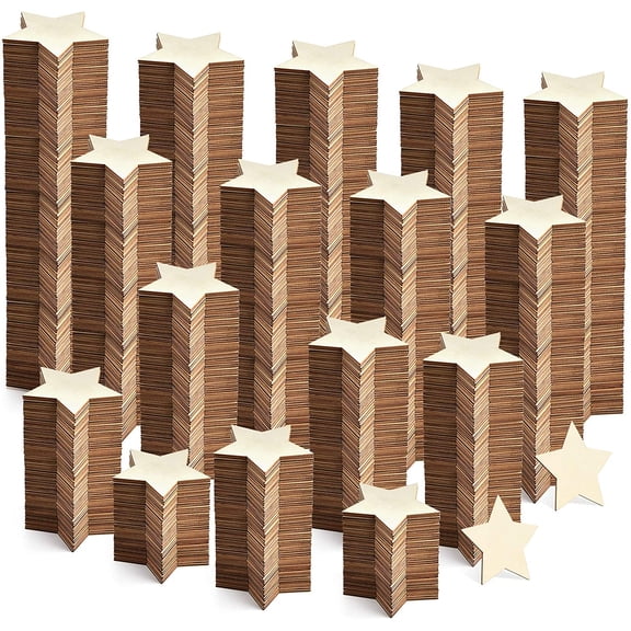 PETGLE 600 Pieces Unfinished Wooden Star Blank Natural Wood Slices Wooden Cutout Tiles for DIY Crafts, Painting, Wedding, and Home Decoration, 1 Inch (Star)