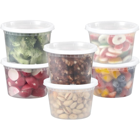 PETGLE 64 Sets 16 oz Plastic Deli Containers With Lids, Airtight Food Storage Containers, Freezer/Dishwasher/Microwave Safe, Takeout Meal Prep Storage