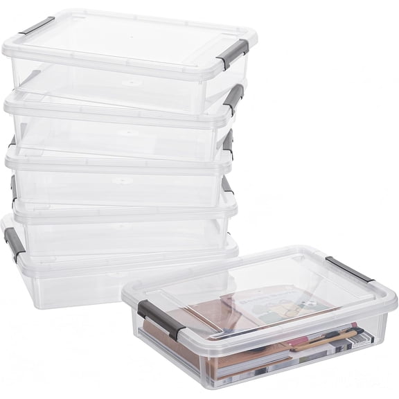 PETGLE 6PC Storage Bins with Lids, Stackable Plastic Box, Paper Storage