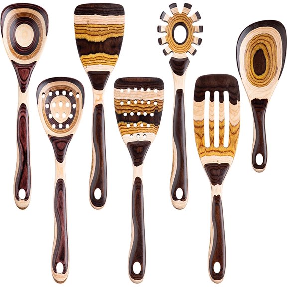PETGLE 7-Piece Brown Pakkawood Utensils Set – Sturdy, Eco-Friendly, Wooden Spoons for cooking, Wooden Utensil for cooking, Wooden Kitchen Tool, Home & Kitchen Gifts for Men and Women