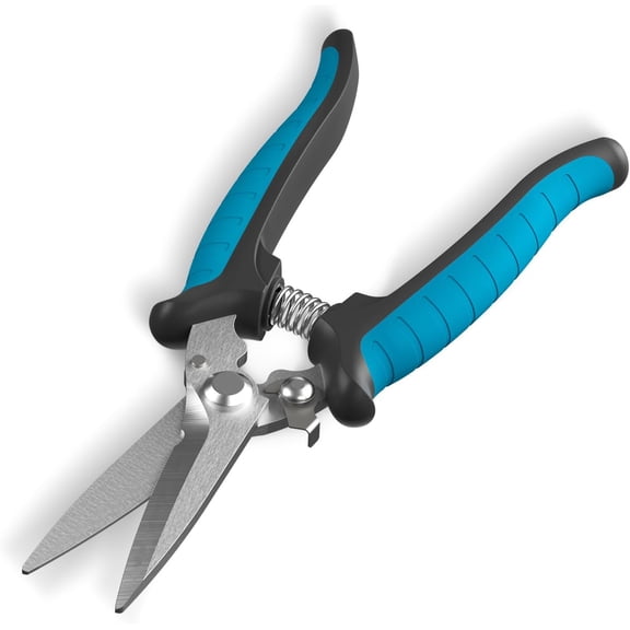 PETGLE 8" Heavy Duty Scissors & Tin Snips - All Purpose Utility Shears with Wire Cutter Notch | Cut Sheet Metal, Cable, Insulation, Carpet, Leather | Ergonomic Electrician Tools with Safety Lock