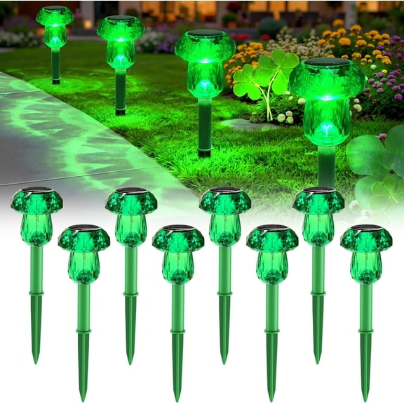 PETGLE 8 Pack Solar Garden Lights Outdoor, Green LED Mushroom Solar Pathway Lights Waterproof Dusk to Dawn Solar Lights for Yard Walkway Garden Decor