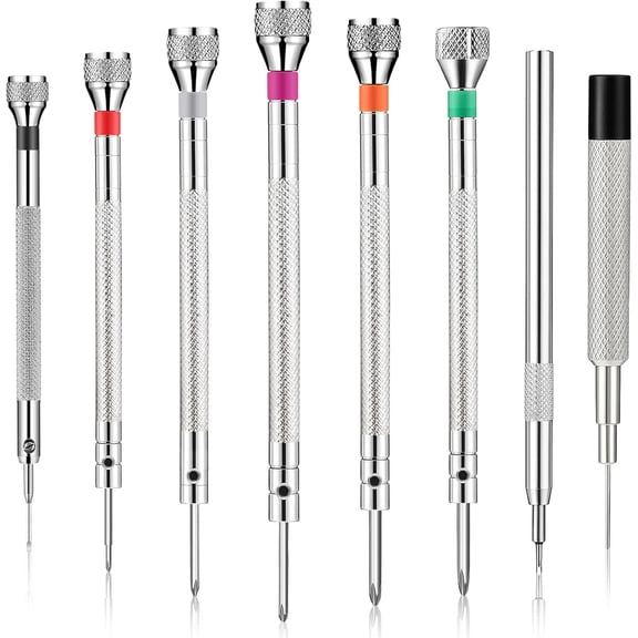 PETGLE 8 Pieces Precision Watch Screwdriver Set, 1.0-2.0 mm Micro Jewelers Repair Screwdriver Set for Eyeglasses Jewelry Work, Electronics Repair(Flathead, Phillips, Watch Regulator, Remover Setter)