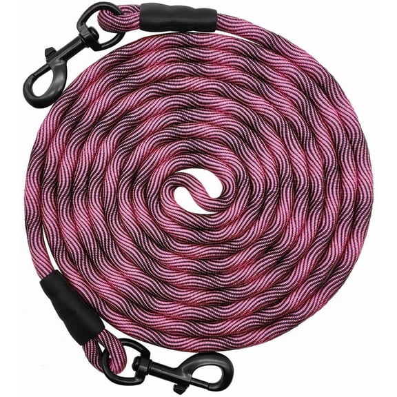 PETGLE 8ft 12ft 20ft 30ft 50ft 75ft Dog Tie Out Long Tether Rope Leash, Outdoor Yard Leash, Large Medium Dogs Training, Playing, Camping, Backyard Dog Lead (30 Foot, Pink Black)