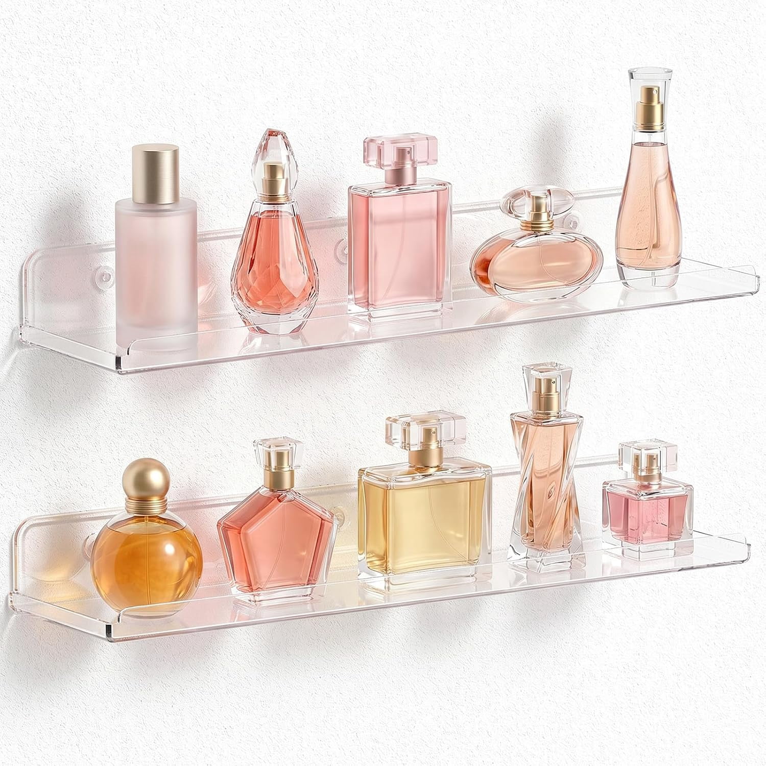 PETGLE Acrylic Floating Shelves for Bathroom 14" Clear, 2 Pack