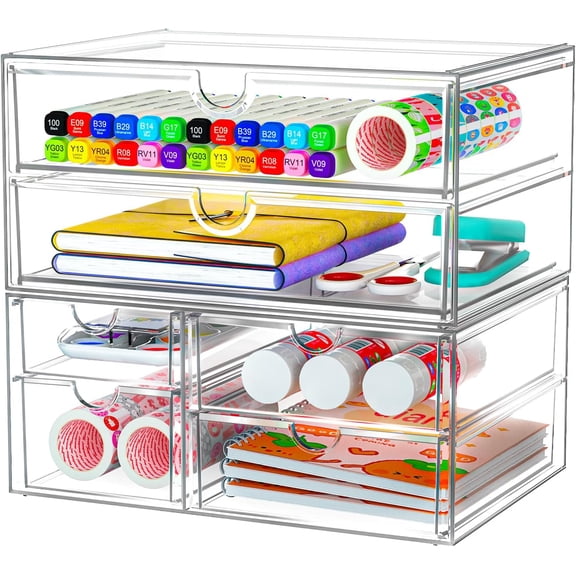 PETGLE Acrylic Organizer with 6 Drawers, Bathroom Counter Organizer, Makeup Desk Organizers, Office Supplies, Storage Drawers for Cosmetic, Pencil, Coffee