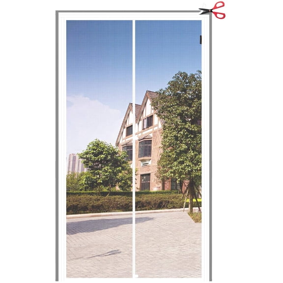 PETGLE Adjustable Magnetic Screen Door Fit Doors Size Width 34"-38" Height 96"-98", Reinforced Polyester Mesh Curtain with Full Frame Hook&Loop Strip, White