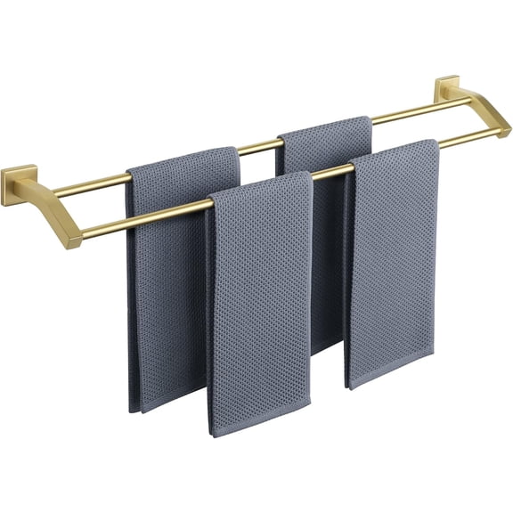PETGLE Bath Double Towel Bars Towel Racks for Bathroom,Wall Mount Towel Holder Heavy Duty SUS304 Stainless Steel Towel Hanger Towel Rail,Gold,32 Inch