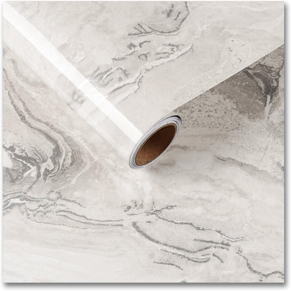 PETGLE Beige Silver Marble Countertop Contact Paper 12"x354" Glossy Liquid Marble Contact Paper for Cabinets Waterproof Self Adhesive Removable Wallpaper for Kitchen Bedroom Drawer Liners Lockers