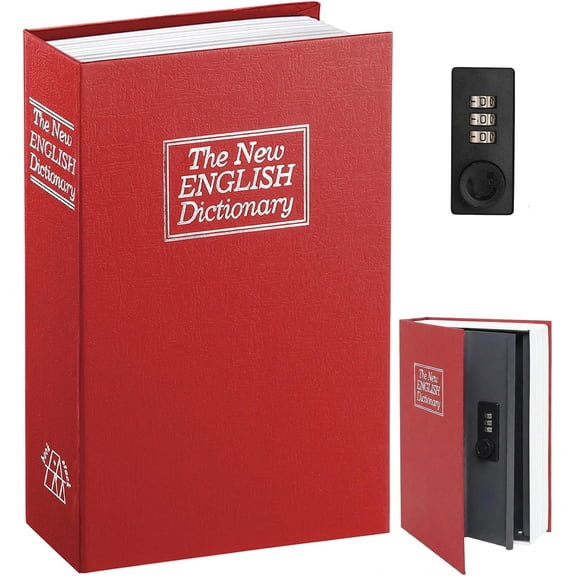 PETGLE Book Safe with Combination Lock, Diversion Hidden Secret Metal Lock Box for Home Security, Money & Jewelry, 9.5" x 6.2" x 2.2", Dictionary Red