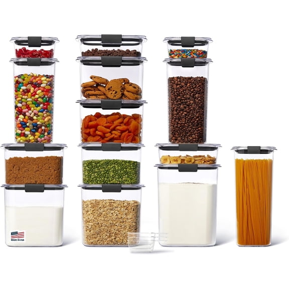 PETGLE Brilliance 14-Piece Food Storage Container Set with Scoops Airtight BPA-Free for Kitchen and Pantry Organization