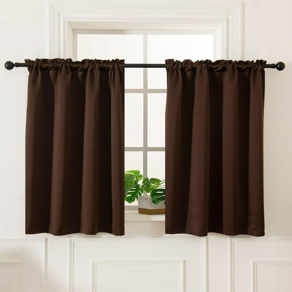 PETGLE Cafe Curtain (Half Window Curtain) 36 Inches Length, Rod Pocket Kitchen Curtain, Short Blackout Curtain for Small Window, 30" Wide and 36" Long, 2 Panels, Chocolate Brown