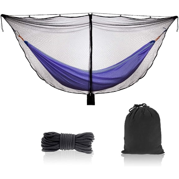 PETGLE Lightweight Outdoor Mosquito Net for Hammock, 360 Full Coverage Polyester Mesh with Double-Side Zippers, Attaching Ropes & Carry Storage Bag (Hammock Not Included)