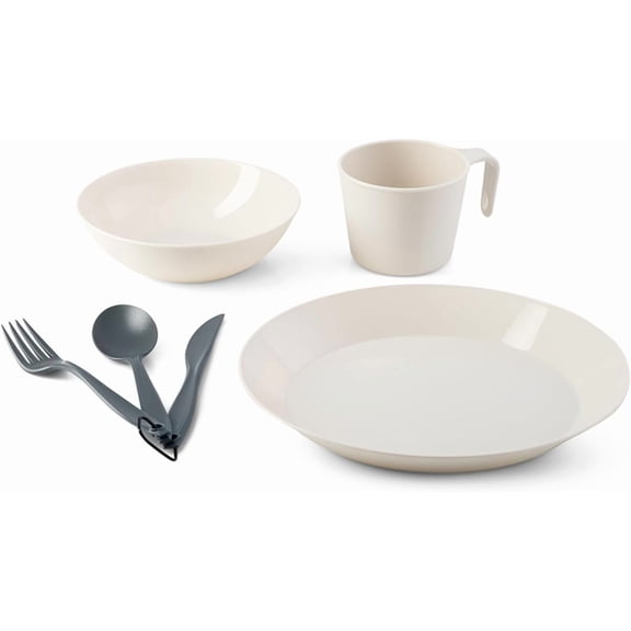PETGLE Cascadian Table Set I 6-Piece Camping, Backpacking Mess Kit, Plastic BPA Free, Plate, Bowl, Mug, Cup & Cutlery Set