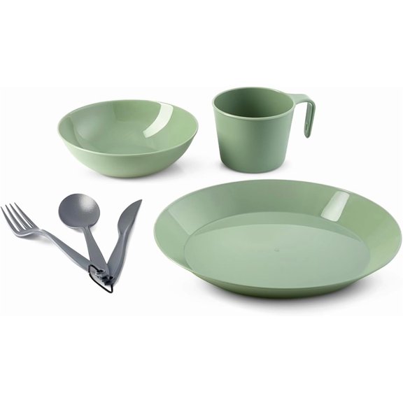 PETGLE Cascadian Table Set I 6-Piece Camping, Backpacking Mess Kit, Plastic BPA Free, Plate, Bowl, Mug, Cup & Cutlery Set