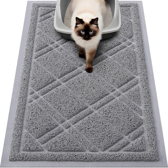 PETGLE Cat Litter Box Mat 30x17, Non-Slip Water Resistant Litter Trapping Mat, Easy Clean Less Waste and Urine-Locking Cat Carpet for Indoor, Grey