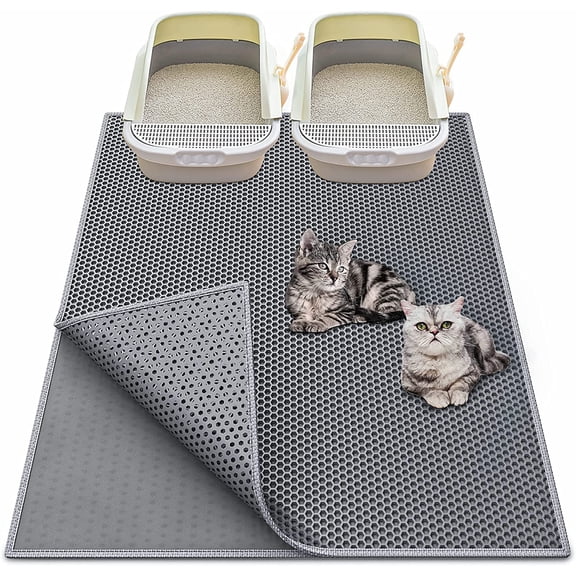PETGLE Cat Litter Box Mat: 36"x 30" Waterproof Kitty Cat Litter Trapping Mat, Easy-clean Double-layer Scatter Control Pad Rug (Grey)