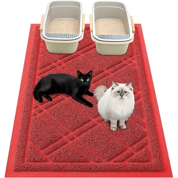 PETGLE Cat Litter Box Mat 47x32, Non-Slip Water Resistant Litter Trapping Mat, Easy Clean Less Waste and Urine-Locking Cat Carpet for Indoor, Red