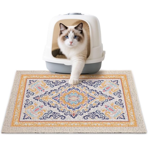 PETGLE Cat Litter Mat 24" x 15" Non-Slip Litter Box Mat Washable Litter Catcher Mat for Litter Box Indoor Food Mat Supplies Essentials, Orange