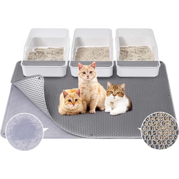 PETGLE Cat Litter Mat - Extra Large XL 45"x 27" Cat Litter Trapping Mat, Machine Washable Double Layer Design, Urine & Waterproof for Kitty- Easy Clean for Floor