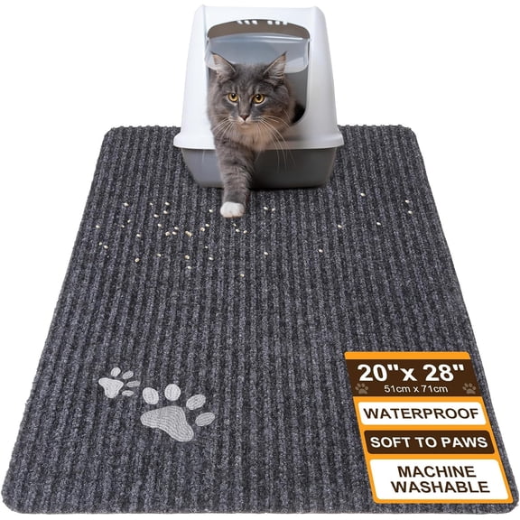 PETGLE Cat Litter Mat Litter Trapping Mat, 20"x 28" Small Litter Box Mat, Waterproof Kitty Litter Mat, Non-Slip Litter Rug Mats Pads for Floor Scatter Control, Soft on Paws & Easy to Clean, Grey