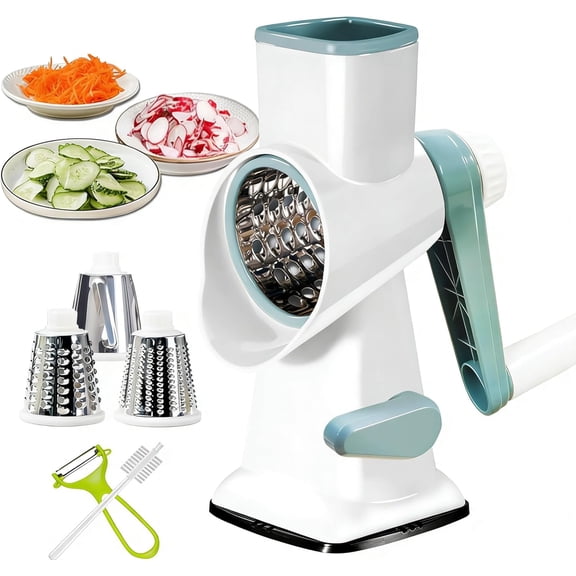 PETGLE Cheese Grater Rotary Cheese Grater,Versatile Cheese Shredder,Blades for Shredding, Grating, Slicing,Cheese Shredder with Suction Base and Cleaning Brush Kitchen Gift(white)