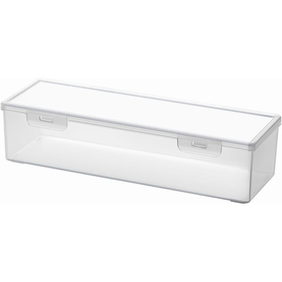 PETGLE Clear Craft and Art Supply Storage Organizer, Small Deep Strips Container with Lid for Makeup, Paint Brush, plastic straws, Tools, Crayon, Stackable (Clear-1pack)