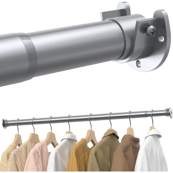 PETGLE Closet Rods for Hanging Clothes, 17 to 84 Inches Stepless Adjustable Metal Closet Rod, 1.3 Inches Heavy Duty Clothes Hanging Rod for Closet Wardrobes Laundry RV, Silver