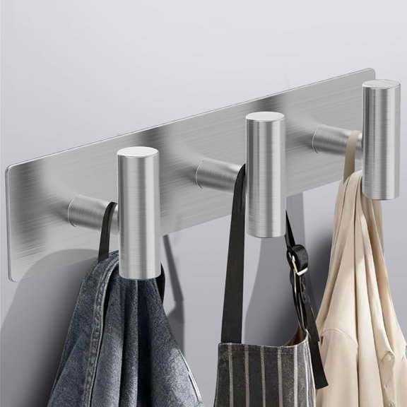 PETGLE Coat Rack Wall Mount - 3 Coat Hooks, Towel Racks for Bathroom Robes Bags Keys, Hat Rack Wall Towel Hooks Organizer (Silver)