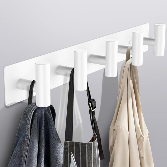 PETGLE Coat Rack Wall Mount - 5 Hat and Coat Hooks, Heavy Duty Towel Racks for Bathroom Entryway, Wall Hooks for Hanging Robes Bags, Hat Rack Key Hanger Organizer (White)