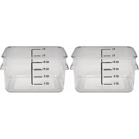 PETGLE Commercial Products-FG630400 Plastic Space Saving Square Food Storage Container For Kitchen/Sous Vide/Food Prep, 4 Quart, Clear, LID SOLD SEPARATELY (Pack of 2)