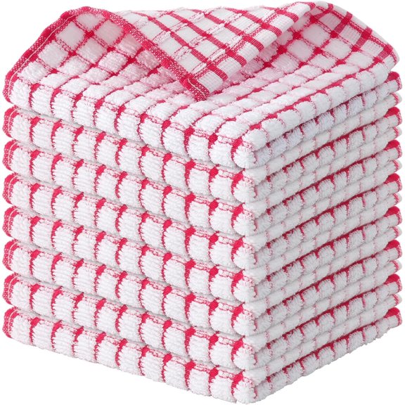 PETGLE Cotton 8 Pack Terry Kitchen Dish Cloths, Red