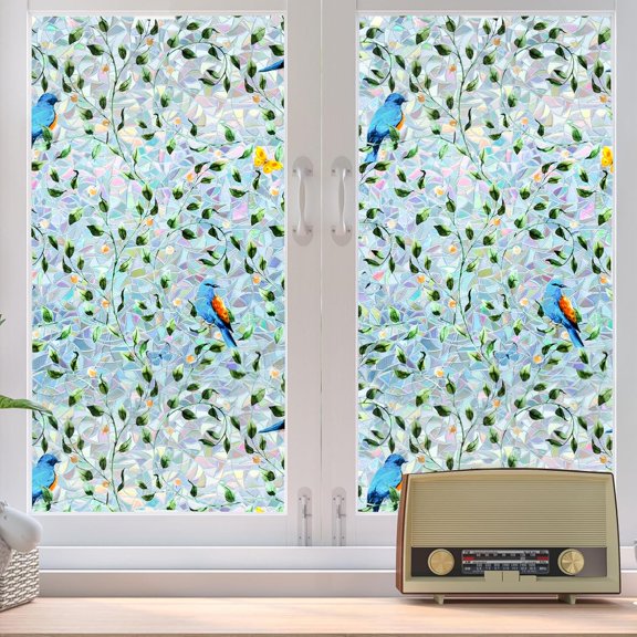 PETGLE Country Rustic Stain Glass Window Film for Glass Two-Way Privacy Day and Night 2nd Generation Frosted Film UV2 Print Technology Double-Sided Color (S225, 17.7in X 78.7in)