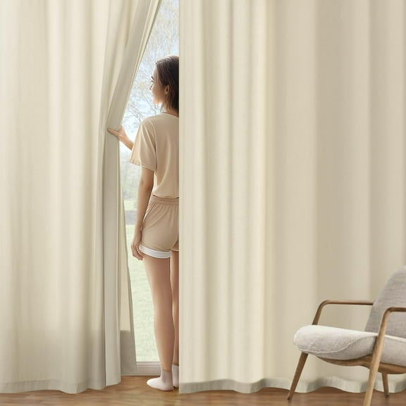 PETGLE Cream Beige Privacy Sheer Curtains That Let Light in 90 Inches Long Non-See-Through Semi Sheer Curtain Light Filtering Window Curtains Drapes for Living Room Bedroom 2 Panels Set