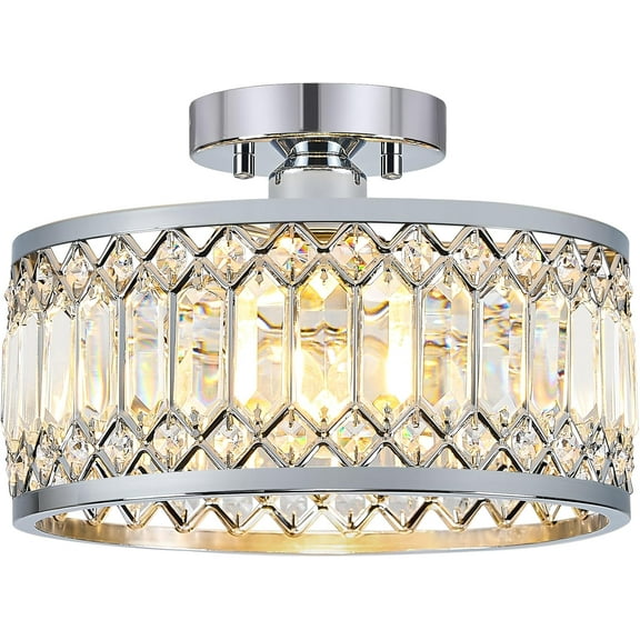 PETGLE Crystal Chrome Ceiling Light, Modern Semi Flush Mount Ceiling Lighting Fixture, Round Hallway Lighting Fixtures for Entryway Kitchen Bedroom Laundry Room, 1-Light, 11.4 Inch