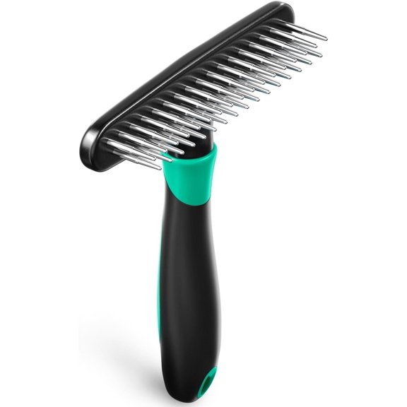 PETGLE Deshedding Brush Comb - Undercoat Rake for Dogs, Cats, Short, Long Hair Coats - Double Row Stainless Steel Pins - Reduce Shedding by 90% (Green)