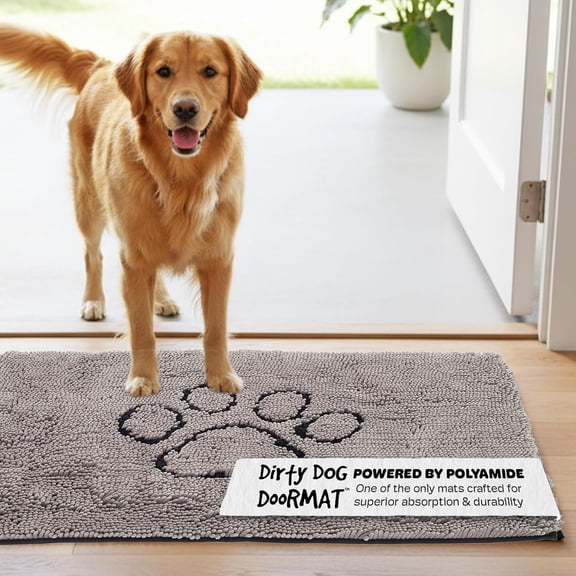 PETGLE Dirty Dog Doormat - Fast Drying Rug with Super Gripper Backing for Clean Floors - Super Absorbent and Machine Washable Mat for Muddy Paws - Grey