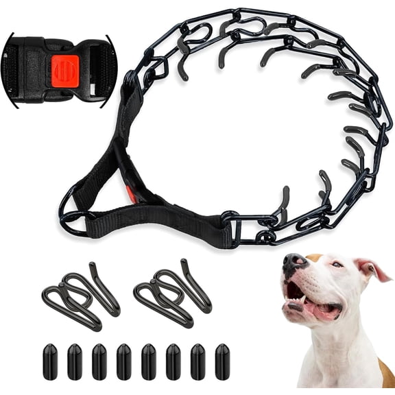 PETGLE Dog Prong Collar, Adjustable Pinch Training Collar with Quick Release Buckle for Small Medium Large Dogs(Packed with One Extra Links)