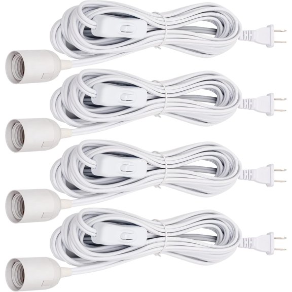 PETGLE Extension Hanging Lantern Cord Cable 4-Pack 20ft UL 360W with E26 E27 Socket On/Off Button Pendant Lighting White