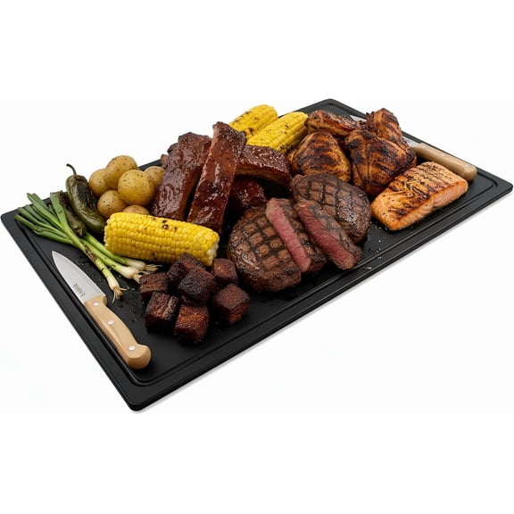 PETGLE Extra Large 30 x 18 Inch Grooved Cutting Board - Carving Meat, BBQ, Fish, Meat and Game – 1/2 Inch Thick Black HDPE Plastic, 10 pounds
