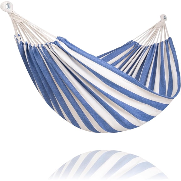 PETGLE Fabric Hammock for Backyard, Hanging Tree Hammock, Blue & White