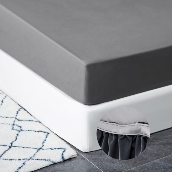 PETGLE Fitted Sheet Full Wide Band Deep Pocket Tight Fit Warm No Pilling Brushed Microfiber Durable and Breathable Suitable for Mattress up to 16'' Gray