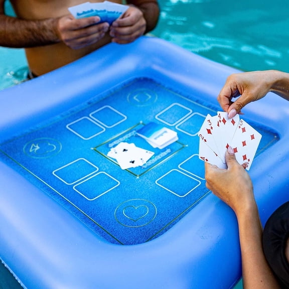 PETGLE Floating Game Table with Waterproof Playing Cards  28 Inflatable Pool Card Table, Puncture-Resistant Vinyl, Self-Floating Poker Game Set
